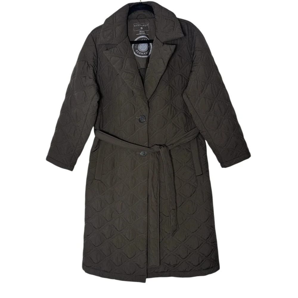 BERNARDO QUILTED PUFFER‎ COAT Women's Medium Brown Long Pockets Long Excellent